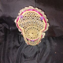 Vintage Peacock Doll Chair With Pink Lace And Purple Ribbons