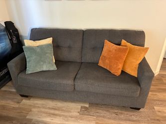 USED Ashley Furniture Charcoal Gray Sofa, Tufted Back, 2-Cushion