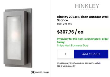 Quantity 5 - Hinkley High-End Titan Outdoor Wall Sconce Exterior Light Fixtures