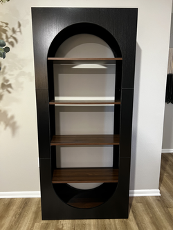 Modern Black Arched Bookshelf with Walnut Shelves