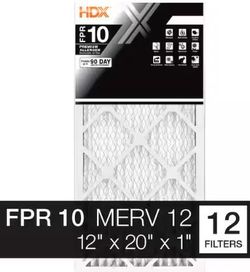 (12-Pack) HDX 12 in. x 20 in. x 1 in. Premium Pleated Air Filters - $80