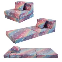 Glow Rainbow Unicorn Tri-Fold Sofa Bed For Kids, Foldable Futon Mattress, Chair, And Floor Couch For Playroom9