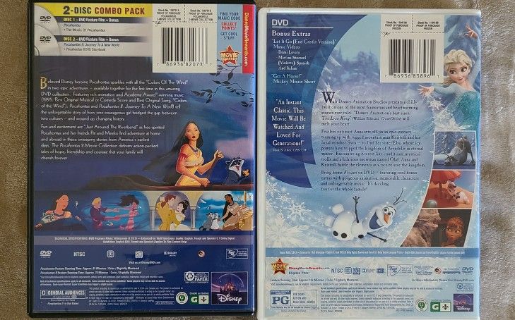 Mulan, Frozen, Pocahontas DVDs