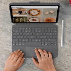 Logitech Combo Touch iPad 10th and A16 11th Gen Case, Detachable Keyboard, Large Precision Trackpad, Backlit Keyboard, Smart Connector - Oxford Gray