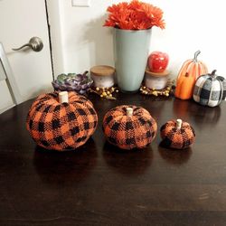 3 Different Sized ,Halloween Colors , Hand Stitched Pumpkins