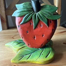 🍓 Hand-Carved Wooden Strawberry Bookends – Farmhouse Cottage Decor 