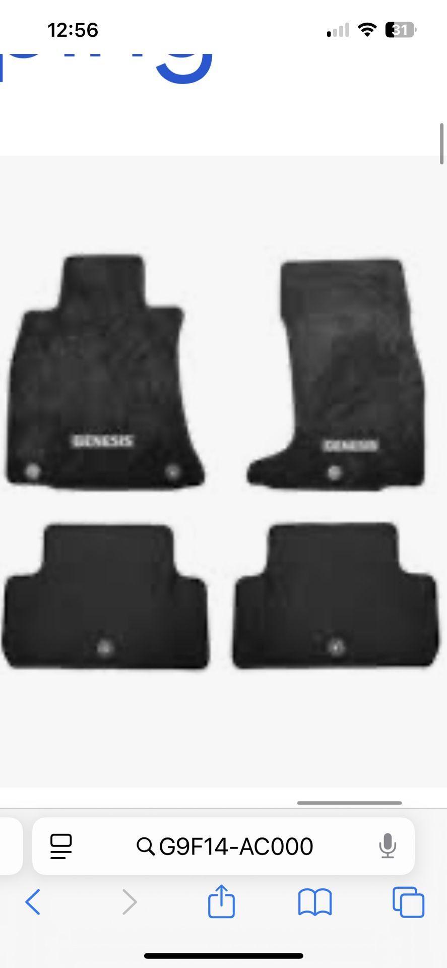 Genesis G70 Carpeted Floor Mats (RWD, 2019–2026, Part #G9F14-AC000)