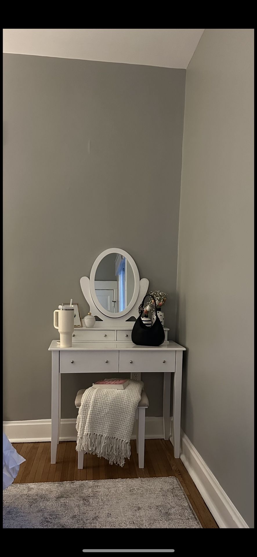 Vintage White Vanity with Mirror & Matching Bench