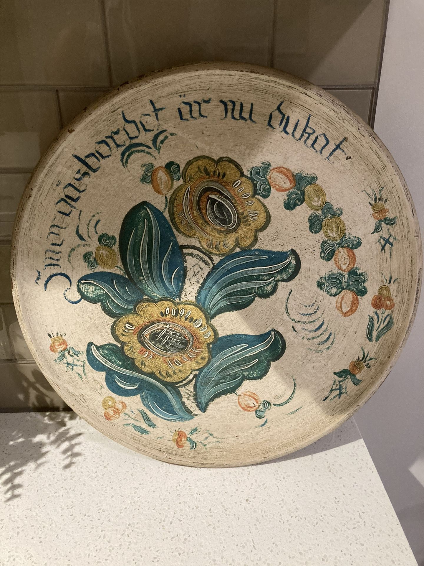 Wooden decorative floral round wall art 15 inches