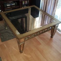 Beautiful Glass Mirror Wood Coffee Table