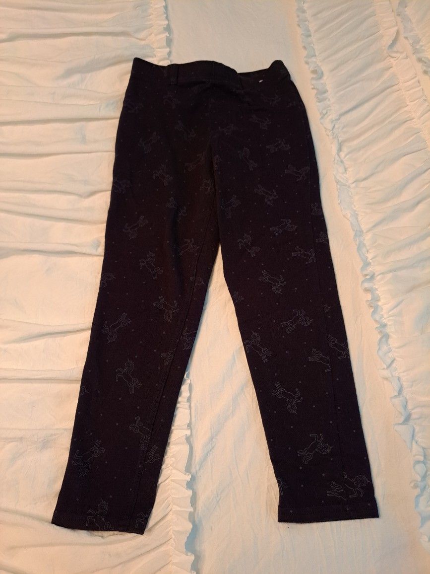 Girls Leggings Size 7 365kids Black Horse Decor