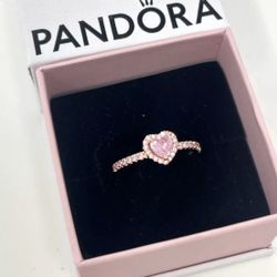 Pandora Pink Sparkling Elevated Heart Ring Size 5