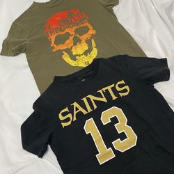 Two Boys T-shirts, The Goonies size Large & Saints # 13 Sz medium