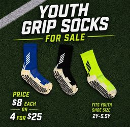 Youth Grip Socks Fits Size 2Y-5.5Y