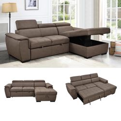 IS NEW))Sectional Sleeper Sofa Couch with Pull Out Bed and Storage Chais, Convertible 