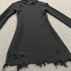 Black Distressed Turtle Neck Sweater Dress 