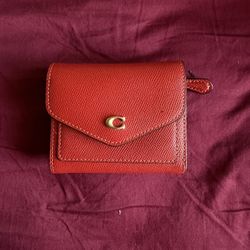 Coach Red Crossgrain Leather Snap Wallet with Zip Coin Pocket