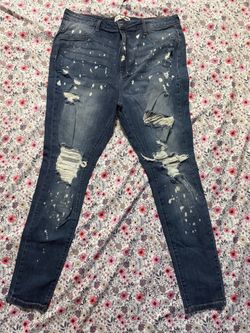 Distressed Skinny Jeans with Paint Splatter