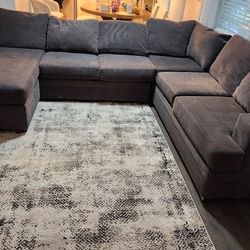 Grey Sectional Sofa Couch Reversible Chaise.