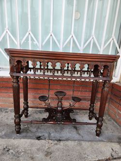 Antique Carved Wood Console Table Candle Holder