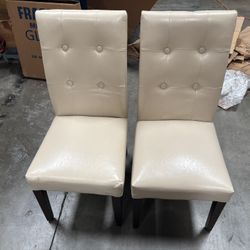 Set of 2 Cream Faux Leather Dining Chairs