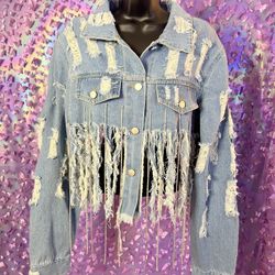 Distressed/bedazzled Jean Jacket Brand New 
