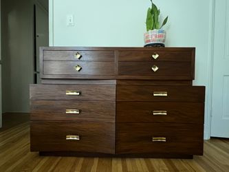 3 piece Mid Century Modern beautiful solid wood brass dresser set MCM vintage antique