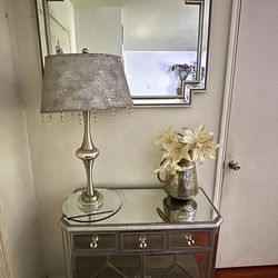 Mirror, Lamp, Flower Base and Glass Mirror Dresser 