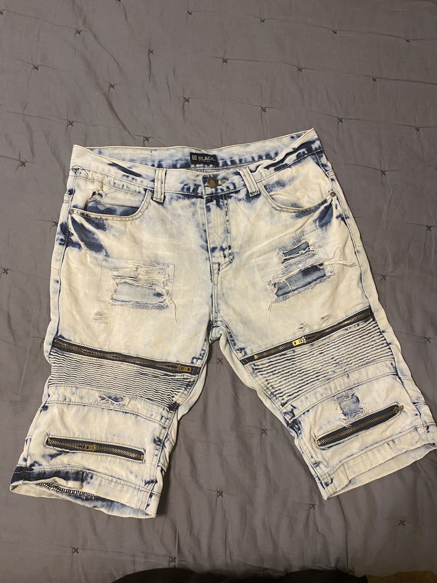 Stylish Blue and White Distressed Jean Shorts