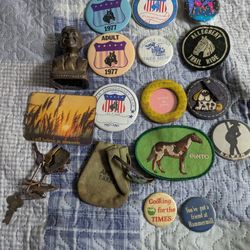 Vintage Pin, Bronze Statue And Key Lot