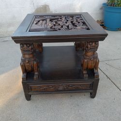 Antique Foo Dog Lion End Table Set