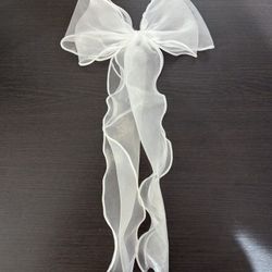 Bow Hair Clip - Big Ribbon Hair Bows White Chiffon Bow - Long Tail Hair Clip