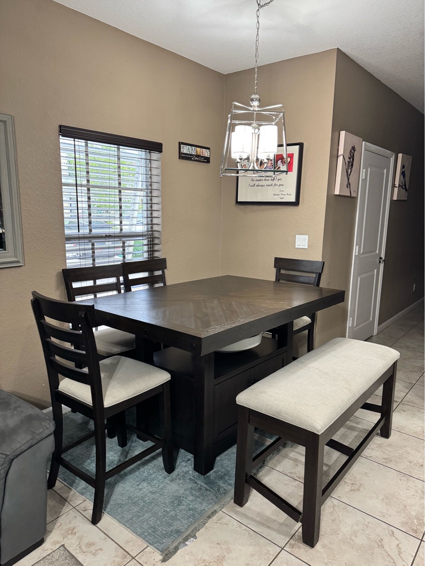 Wood Extendable Dining Room Set with Bench & Hidden Storage