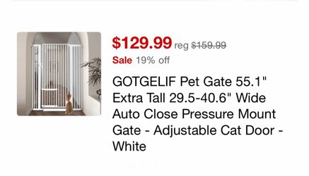 Pet Gate 55.1" Extra Tall 29.5-40.6" Wide Auto Close Pressure Mount Gate - Adjustable Cat Door - White