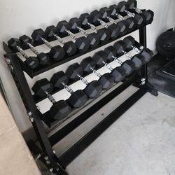 5-50lbs Rubber Hex Dumbells | Heavy-Duty Dumbell Rack Included | Gym Equipment | Fitness | Squat Rack | FREE DELIVERY 🚚 