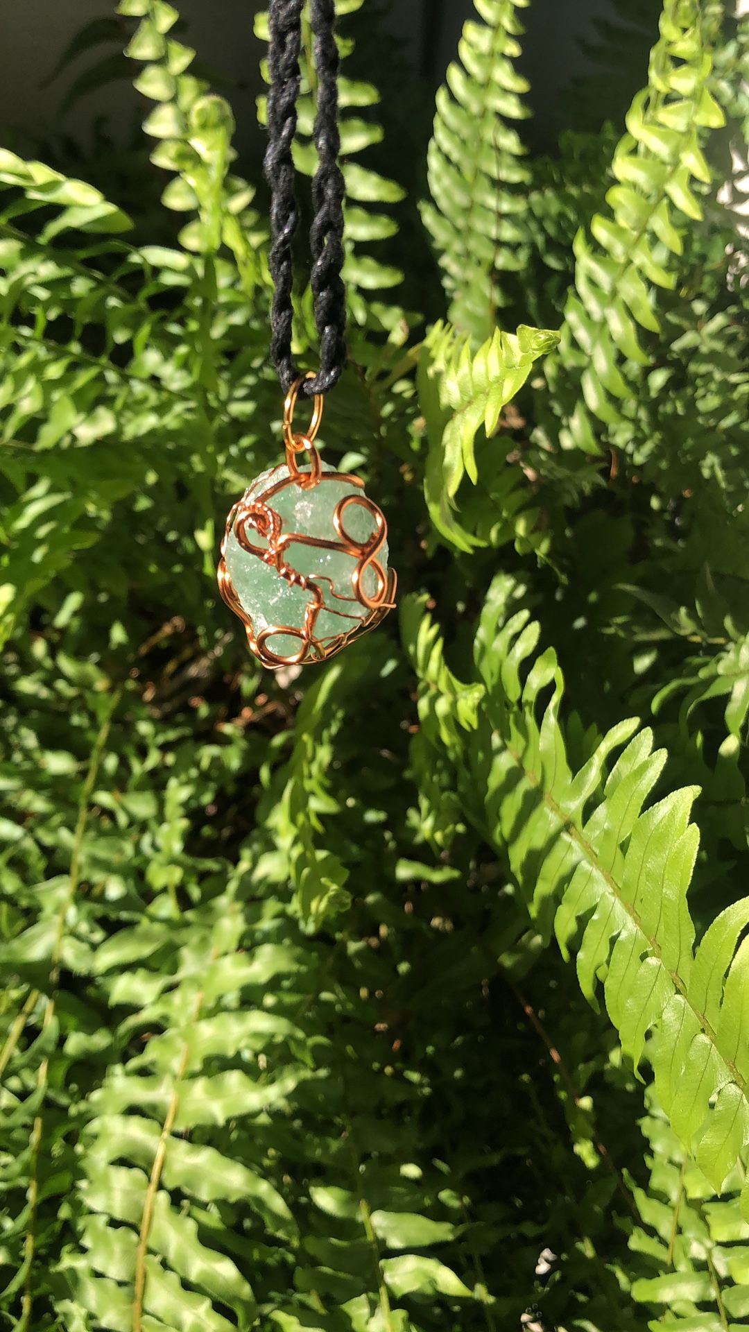 Green Fluorite Crystal Pendant Copper Wrapped