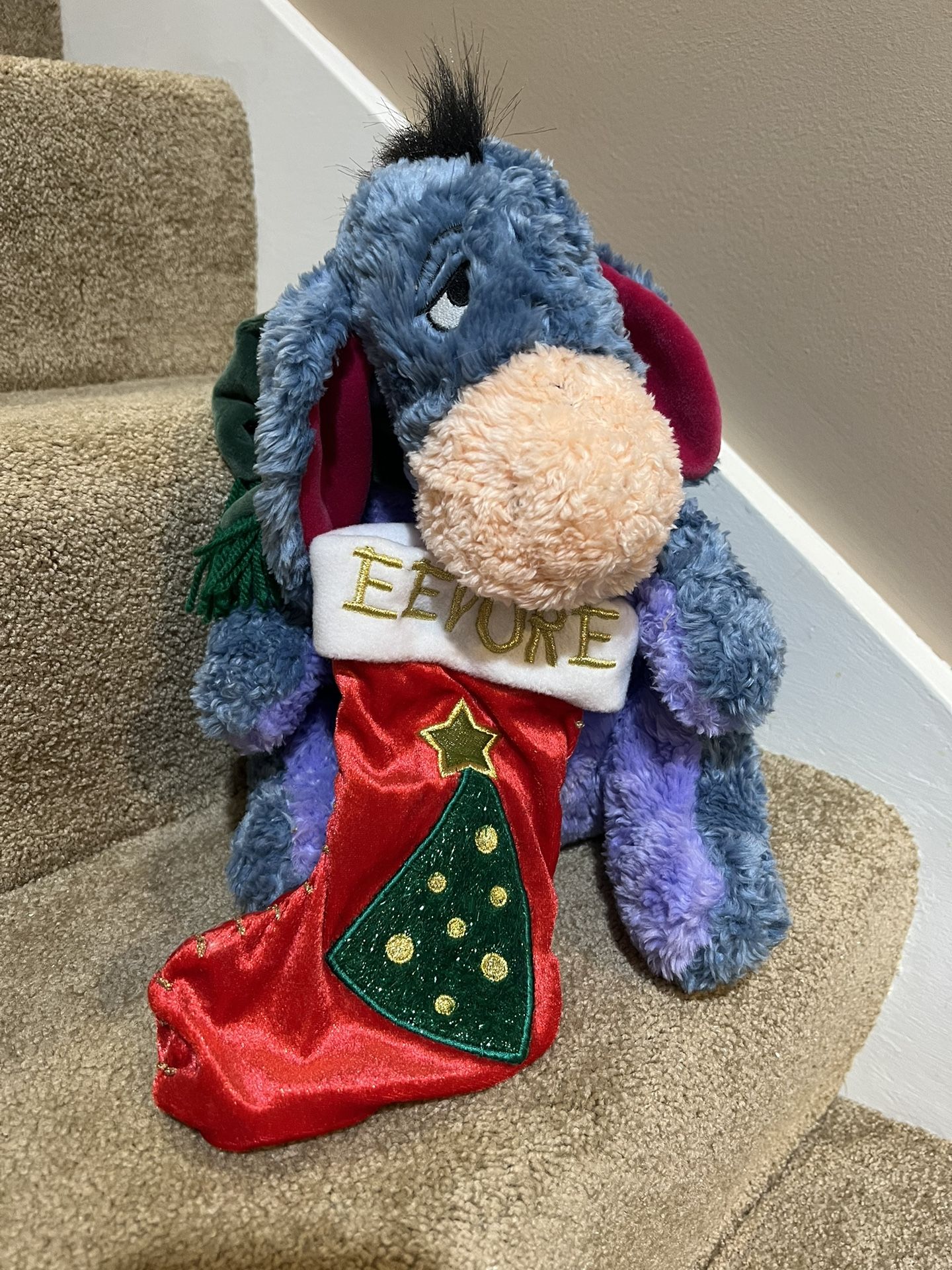 Eeyore Christmas Plush Disney Store Stuffed Animal Toy 2001 Stocking Scarf 12"