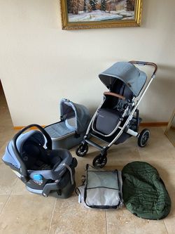 Uppababy V2 Cruz Stroller With Car Seat And Bassinet Light Blue