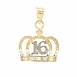Woman’s Ladies 10k Two Toned White Yellow Gold CZ Cubic Zirconia Accent Sweet 16 Crown Pendant for Necklace GP3137033