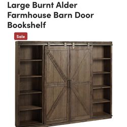 World Market Large Burnt Alder Farmhouse Barn Door Bookshelf