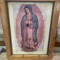 Nueva Madera Nuestra Señora de Guadalupe 19"H x 15”W New Our Lady of Guadalupe Wood Picture