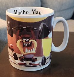 Macho Man Taz Bugs Bunny Daffy Duck 1994 XL Coffee Mug Looney Tunes crossfit Tasmanian Devil Gym