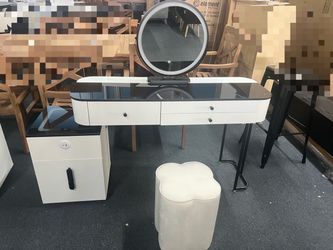 Modern Vanity Desk with LED Mirror and Stool，$260