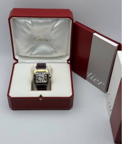 2005 Cartier Santos 100 XL 38mm 18k Yellow Gold Bezel and Stainless Steel Case brown alligator leather band 2656 Watch Box Papers