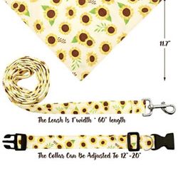 3PCS Sunflower Dog Collar Bandana Leash Set for Small Medium Pets Puppies 