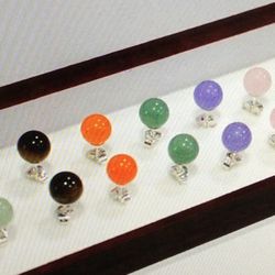 Mix Color 7 Pairs Natural Jade 10mm Earrings Stud 925 Sterling Silver Gemstone  SG-0053