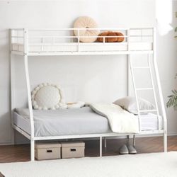 Twin Over Full Metal Bunk Bed with Stairs & Full-Length Guardrail, White, New in Box