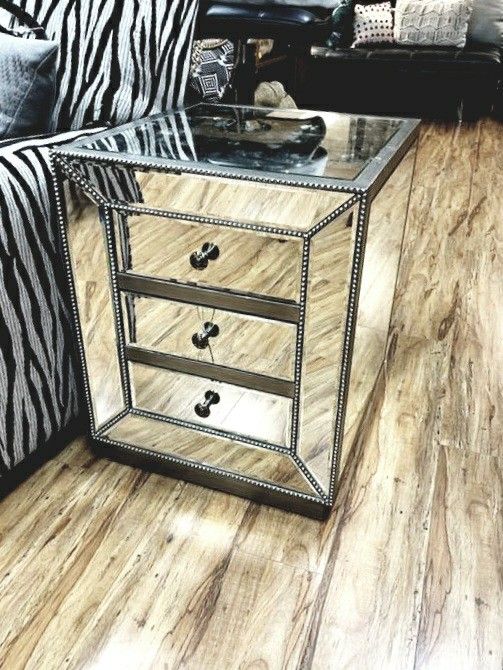 Glam 3-Drawer Silver Mirror Finished Wood Nightstand

