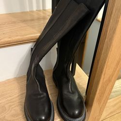 NEW Emanuel Crasto Black Leather Knee Riding Boot Pull On EU37 US6.5 MSRP $250