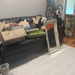 Two Brown Genuine Leather Couches 